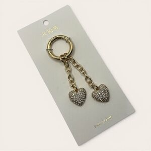 J. CREW Sparkle Hearts GOLD TONE KEYCHAIN bag charm